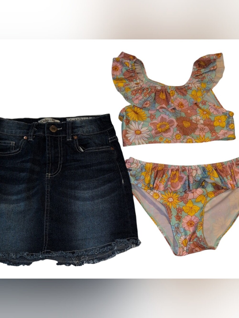 Floral Ruffle 2pc Bikini & Denim Skirt